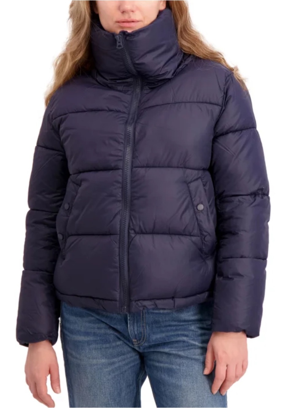 Hudson Jeans Navy High-Collar Quilted Puffer Jacket